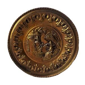 Brass Plate Wall Decor Pilgrim Scene 12" Made in England